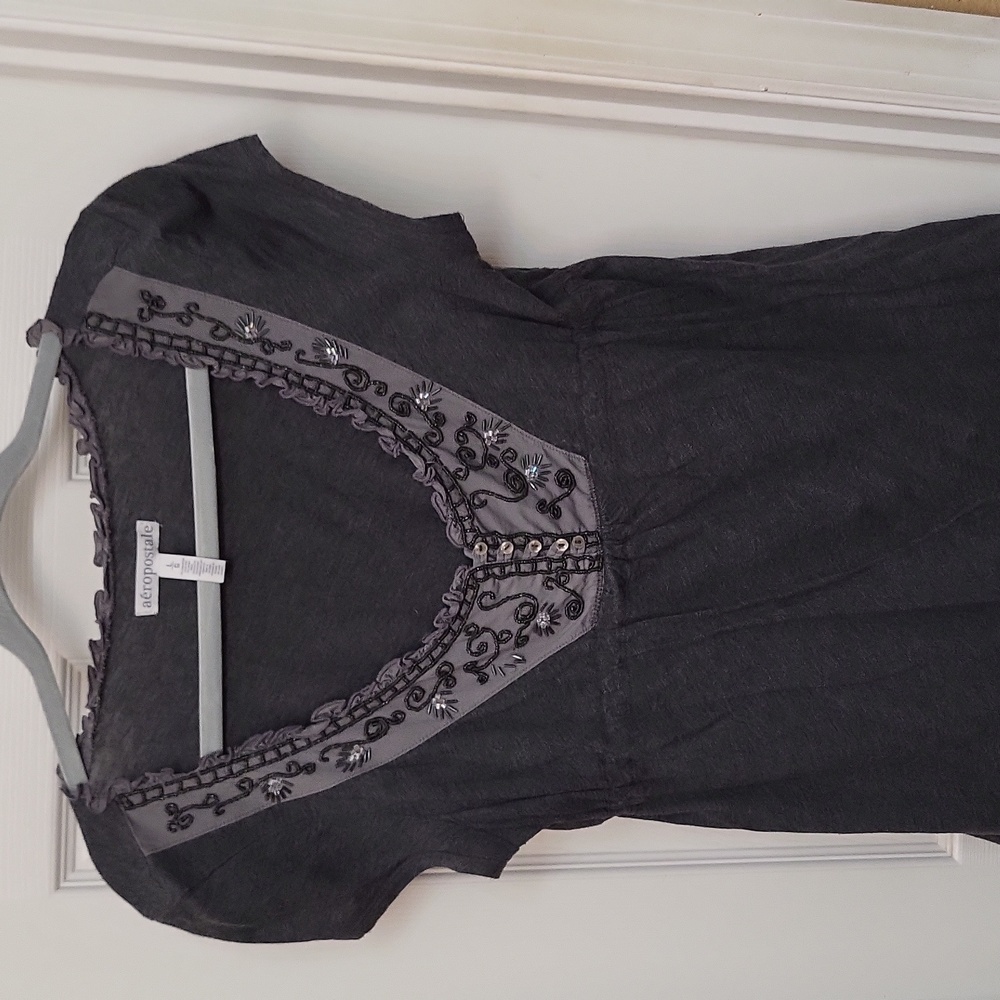 Short sleeve sequins gray/green blouse